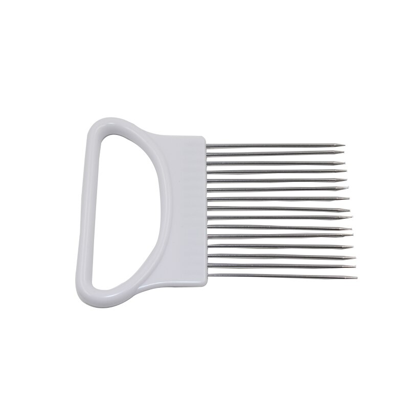 Tenedor de cocina de soporte para corte fácil de cebolla, rebanador de verduras de plástico de acero inoxidable, cortador de tomate, dispositivos con agujas para carne, herramientas de carne 10: Blanco