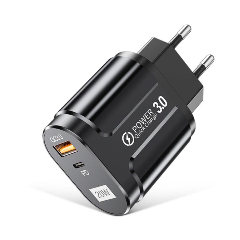 20W PD USB Type C Quick Charger Adapter For IPhone 12 11 Pro For Samsung S20 Fast Charging EU US Plug Travel Power Adapter