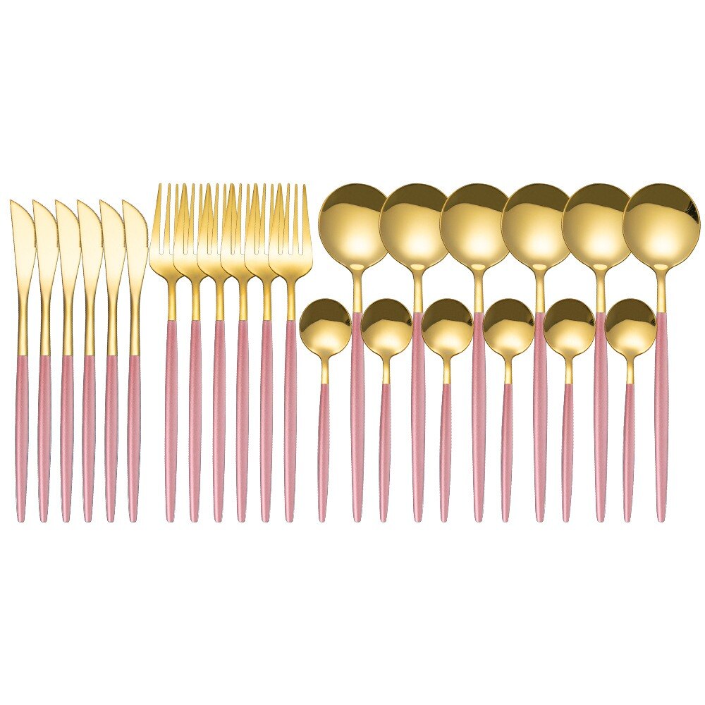 24Stck Edelstahl Geschirr setzt Glänzend Silber Gold Besteck setzt Messer Gabel Kaffee Löffel Besteck einstellen Spülmaschine Geschirr: Rosa Gold