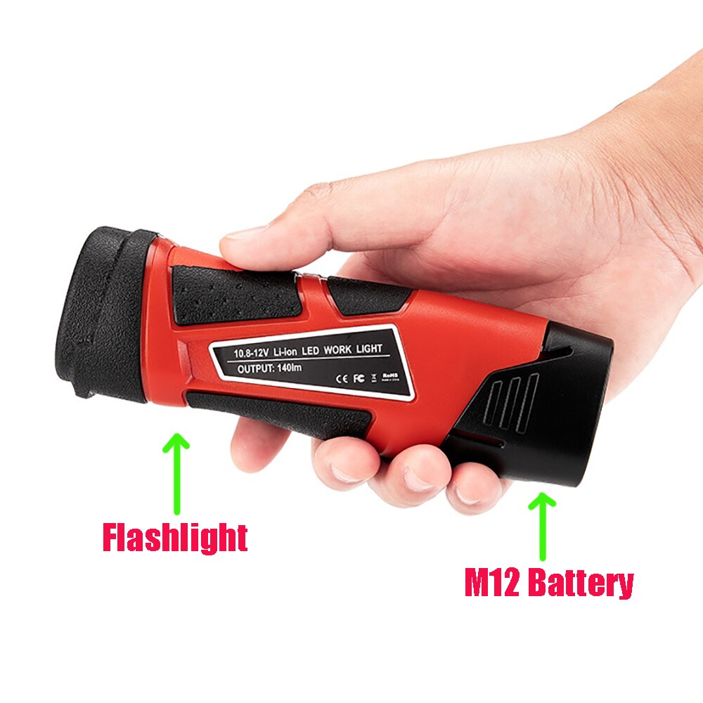 Portable Worning Light Work Lamp Flashlight Torch LED Light for Milwaukee 10.8V 12V M12 Li-ion Battery