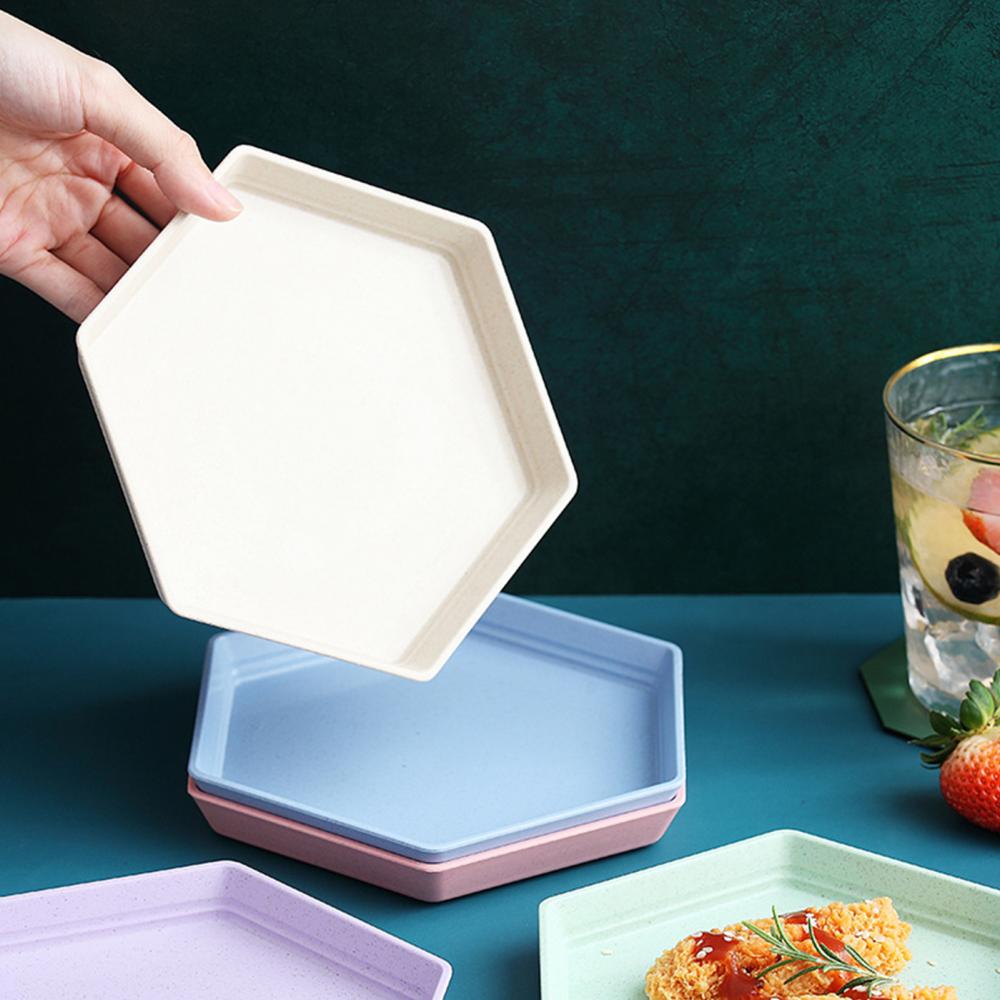 Hexagon Party Dessert Snacks Voedsel Tarwe Stro Dikker Lade Fruitschaal Levert Dikker Lade Fruitschaal Levert