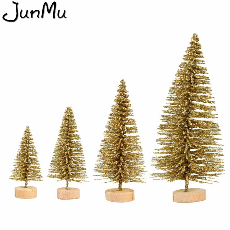 4 stk sisal fiber mini juletræ 3 farver sne frost lille fyrretræ gør det selv håndværk skrivebordsdekoration julepynt: Guld