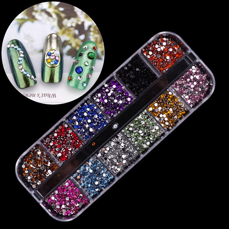 1 låda glitter naglar strass multi size flat-back ab kristaller stenar 3d berlocker diy tips nagelkonst dekorationer glänsande diamanter: A12