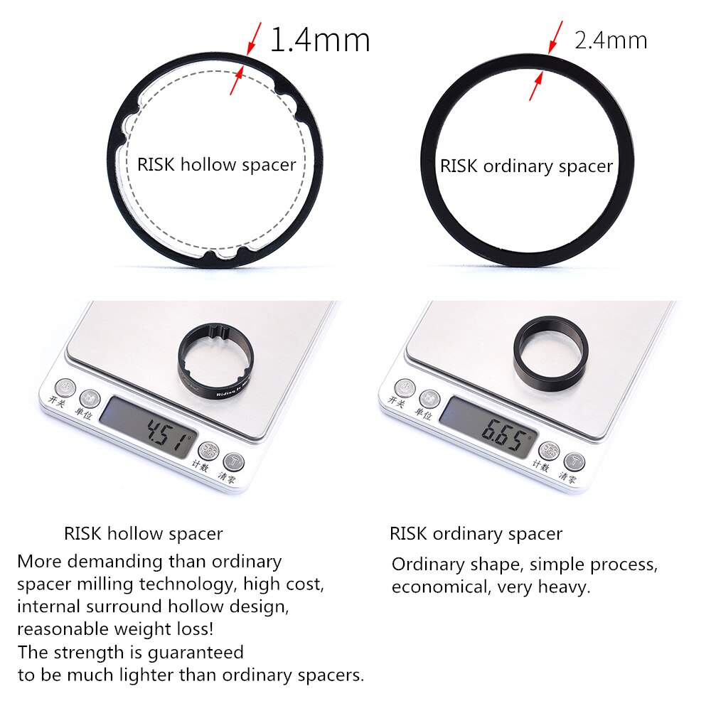 RISK-arandelas para horquilla de bicicleta, espaciadores para manillar, accesorio de ciclismo, ajuste de 5/10mm, aleación de aluminio