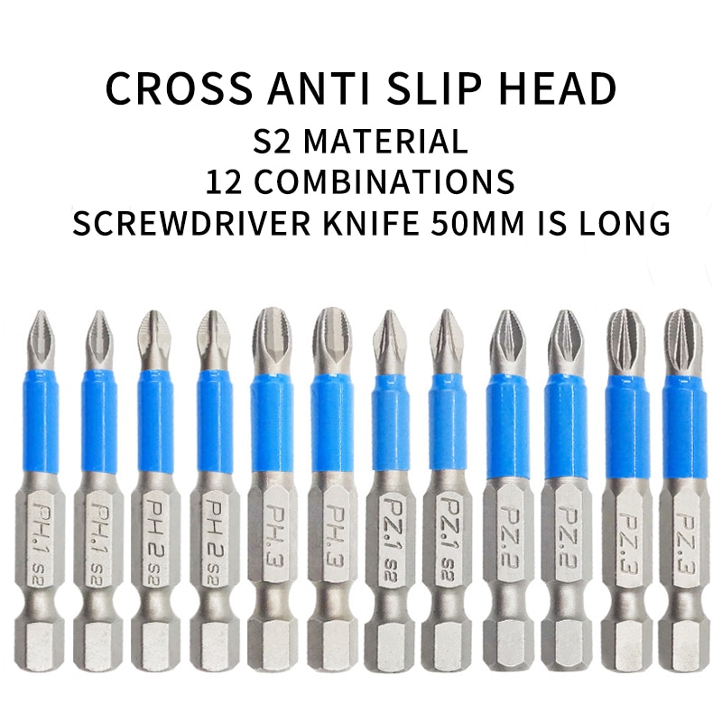 12Pcs Magnetic Screwdriver Bit Set Anti Slip Electric Power Multi-bit Tool Screwdriver Suit Alloy Steel Screwdriver Accessories