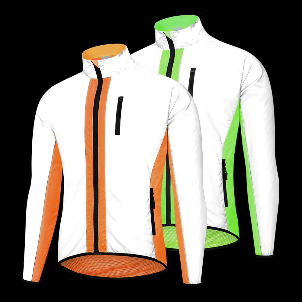 WOSAWE-Chaqueta de ciclismo segura, cortavientos de alta visibilidad, mezcla de colores fluorescentes y paneles plateados reflectantes