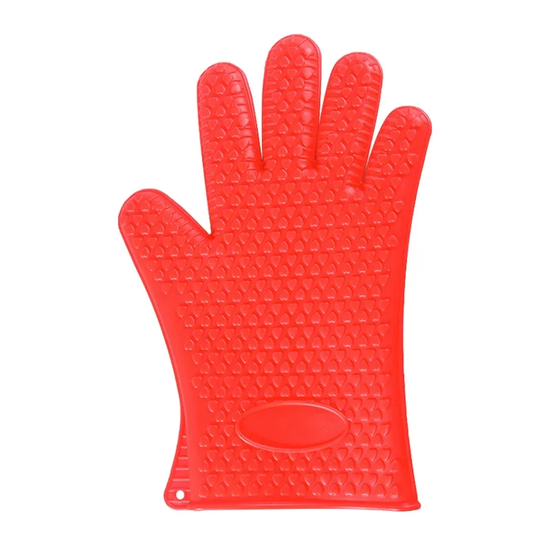 1/2Pcs Oven Mitts Baking Gloves 230 Heat Resistant Silicone Glove Kitchen Thicken Barbecue Oven Cooking Glove BBQ Grill Gloves: Red