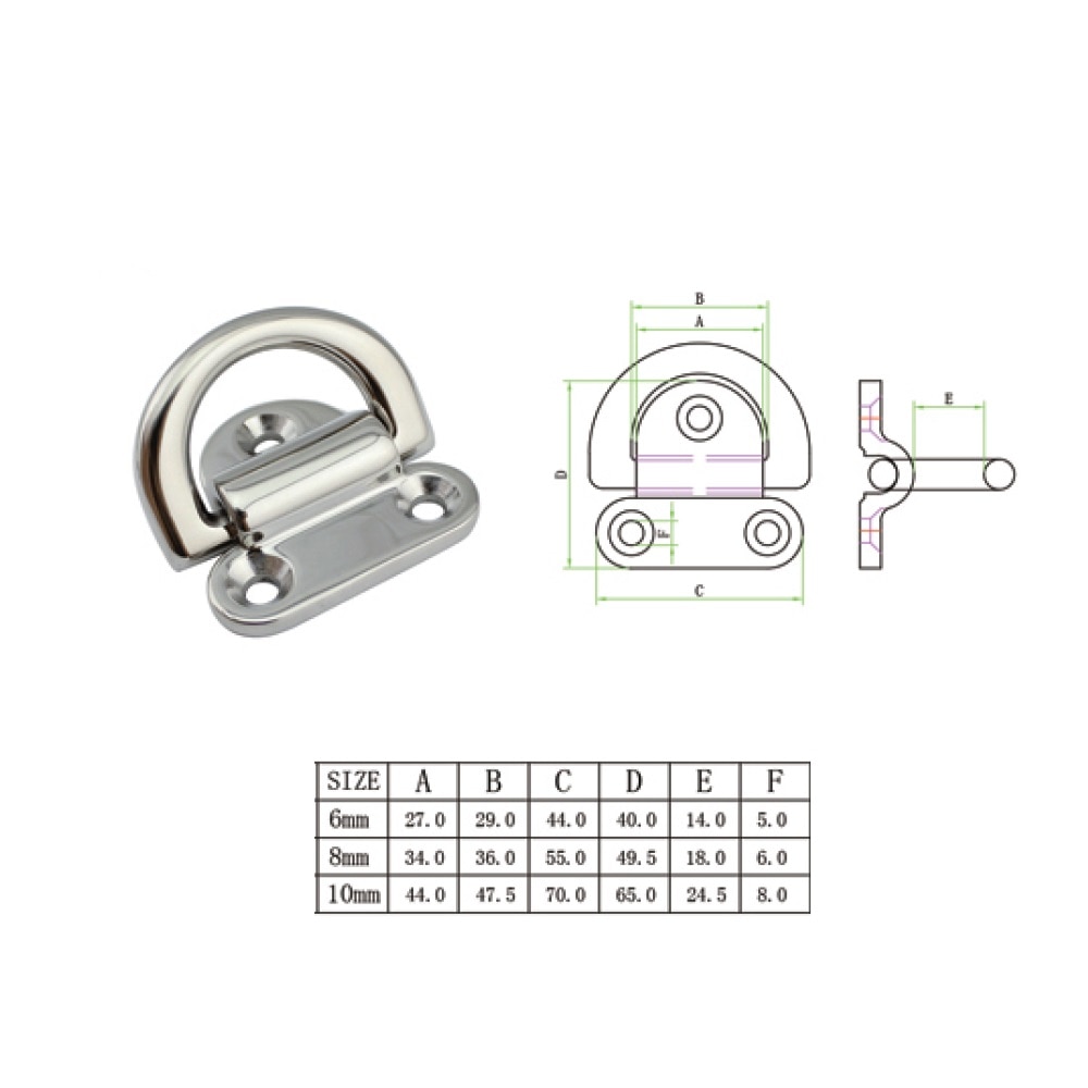 4PCS 316 Stainless Steel Folding Pad Eye Plate With Ring 6mm 8mm 10mm Heavy Duty Marine Hardware Folding Pad Eye