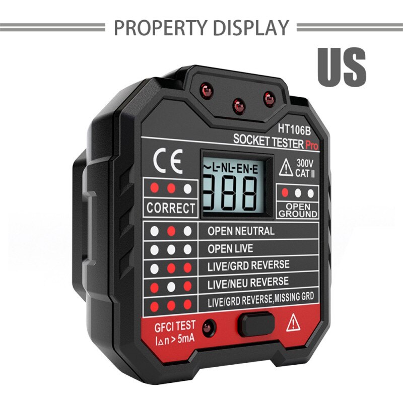 Socket Tester Digital Display Electric Fault Checker Voltage Outlet Tester Circuit Line Wall Plug Finder Circuit Breaker Finder: US