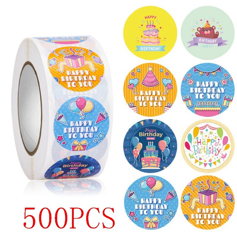 50-500pcs 1inch round happy Birthday sticker balloon Hobby labels Craft supplies stickers party favors for kids birthday: HY2022-93-500pcs