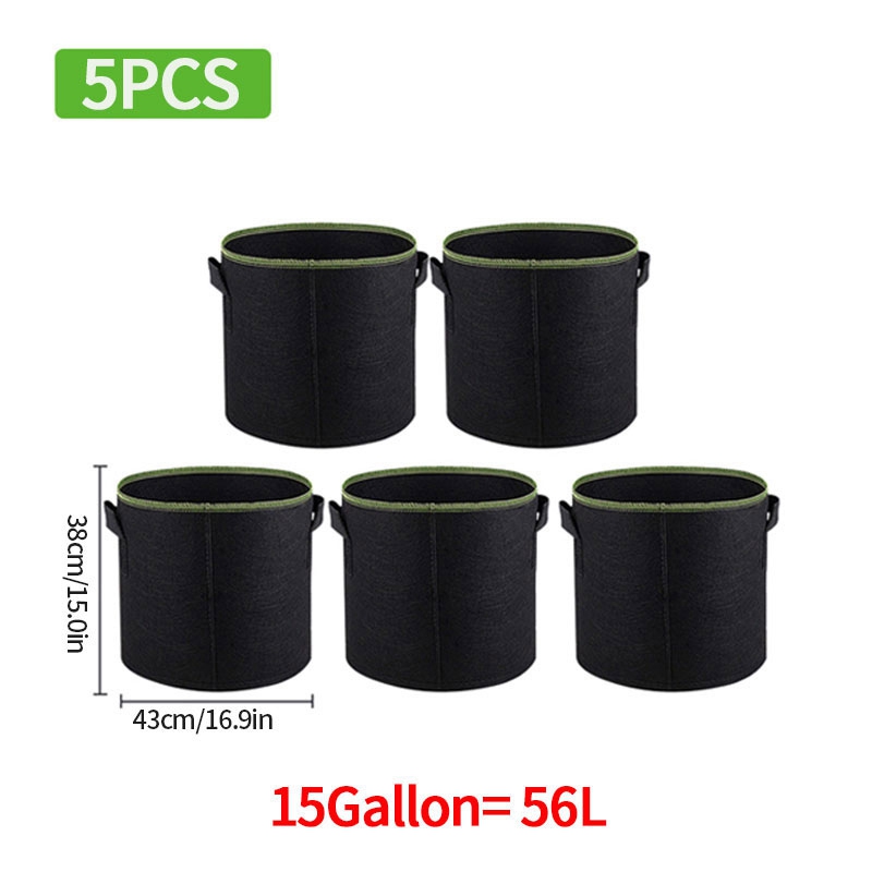 5pcs 3/4/5/7 Gallon Plant Flower Grow Bags Pot Home Garden Tools Potato Strawberry Felt Vegetable Jardin Gardening Growing Pot: 56L 15Gallons
