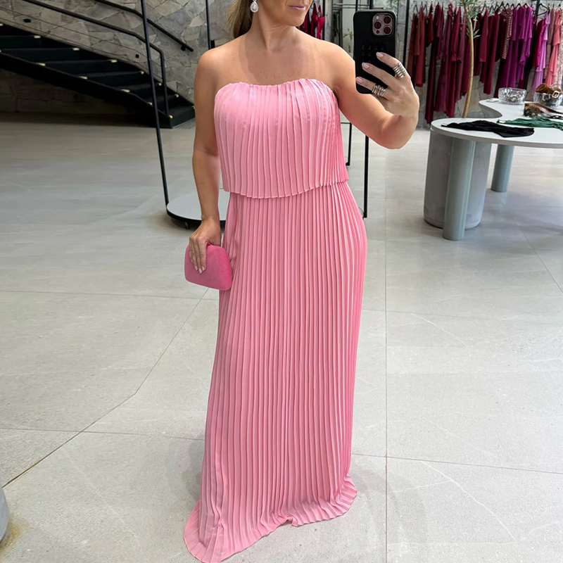 Fold Sleeveless High Waist Tube Top Dress Sexy Backless Solid Color Fit Evening Dress Women Cocktail Party Dress