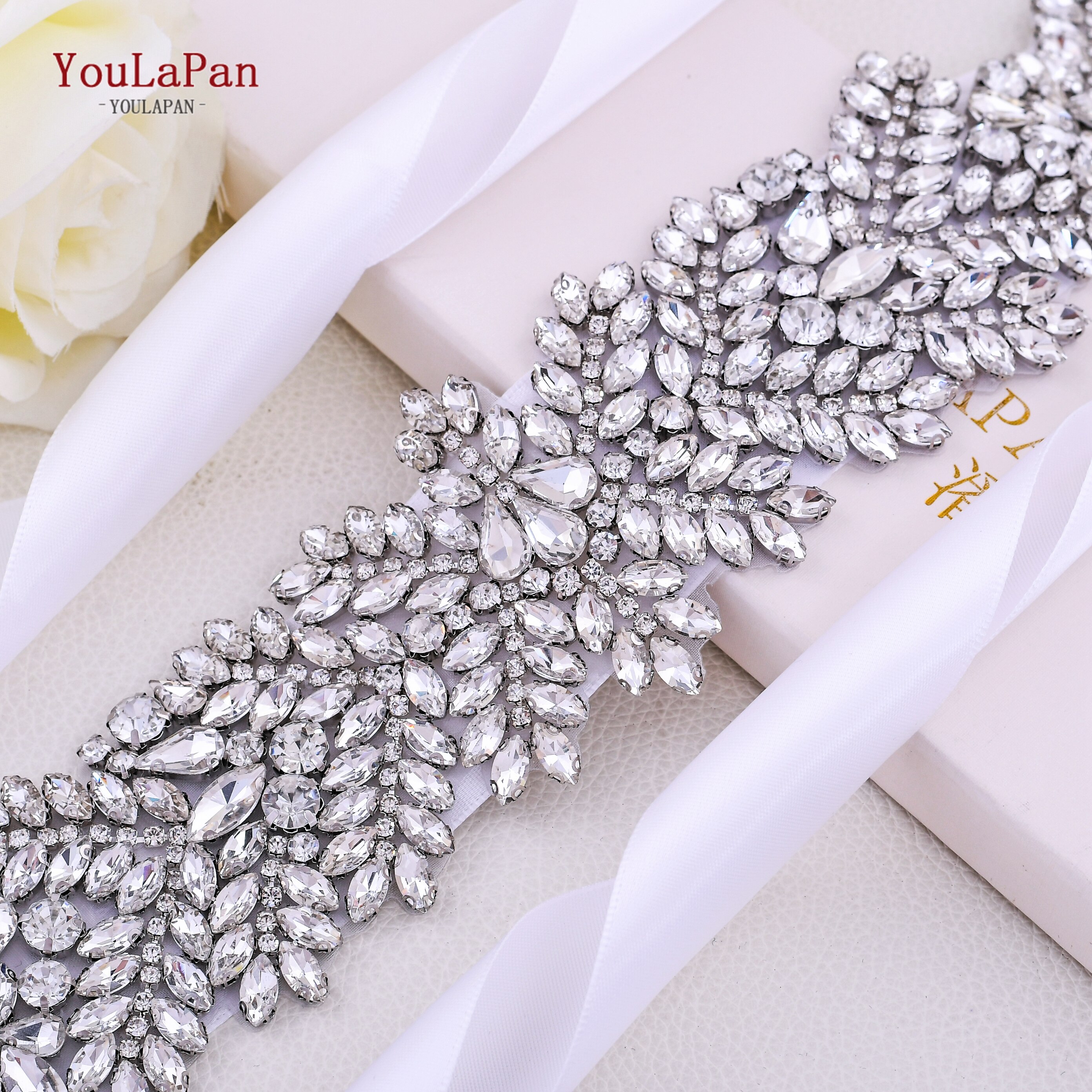 YouLaPan S420 Stunning Brides Belt Ribbon Sash Formal Dress Diamond Belt Rhinestones Belts Wedding Waistband Accessory Applique