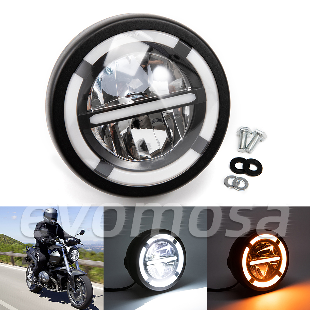 Faro LED redondo para motocicleta de 6,5 pulgadas con luz de giro DRL 12V luz de luz de freno Universal para Cafe Racer Vintage 6,5"