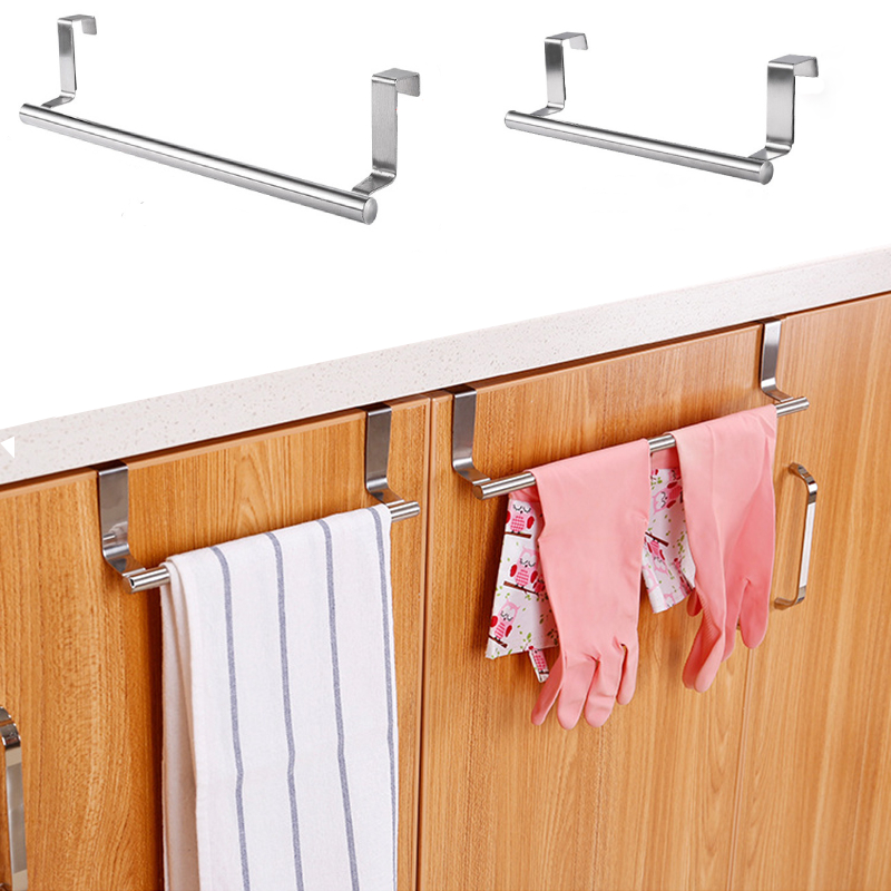 Toallero para puerta de armario de cocina, soporte colgante para toalla trasera de puerta de acero inoxidable, ganchos para toallas sin perforaciones para baño, organizador para el hogar