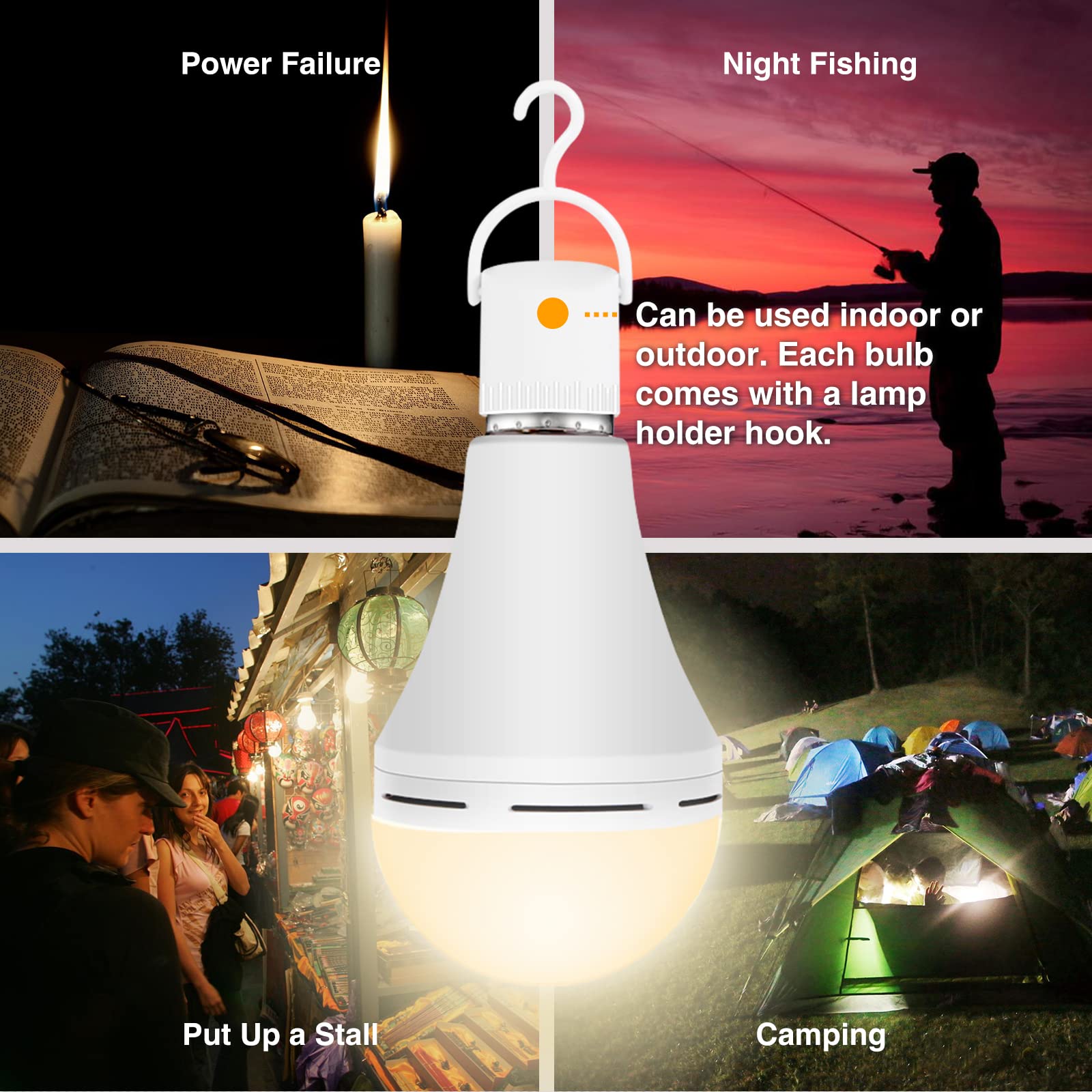 1/4er-Pack wiederaufladbare Notfall-Glühbirnen, batteriebetriebene LED-Glühbirne, E27, 12 W, 60 W, äquivalent für Stromausfall zu Hause, Camping