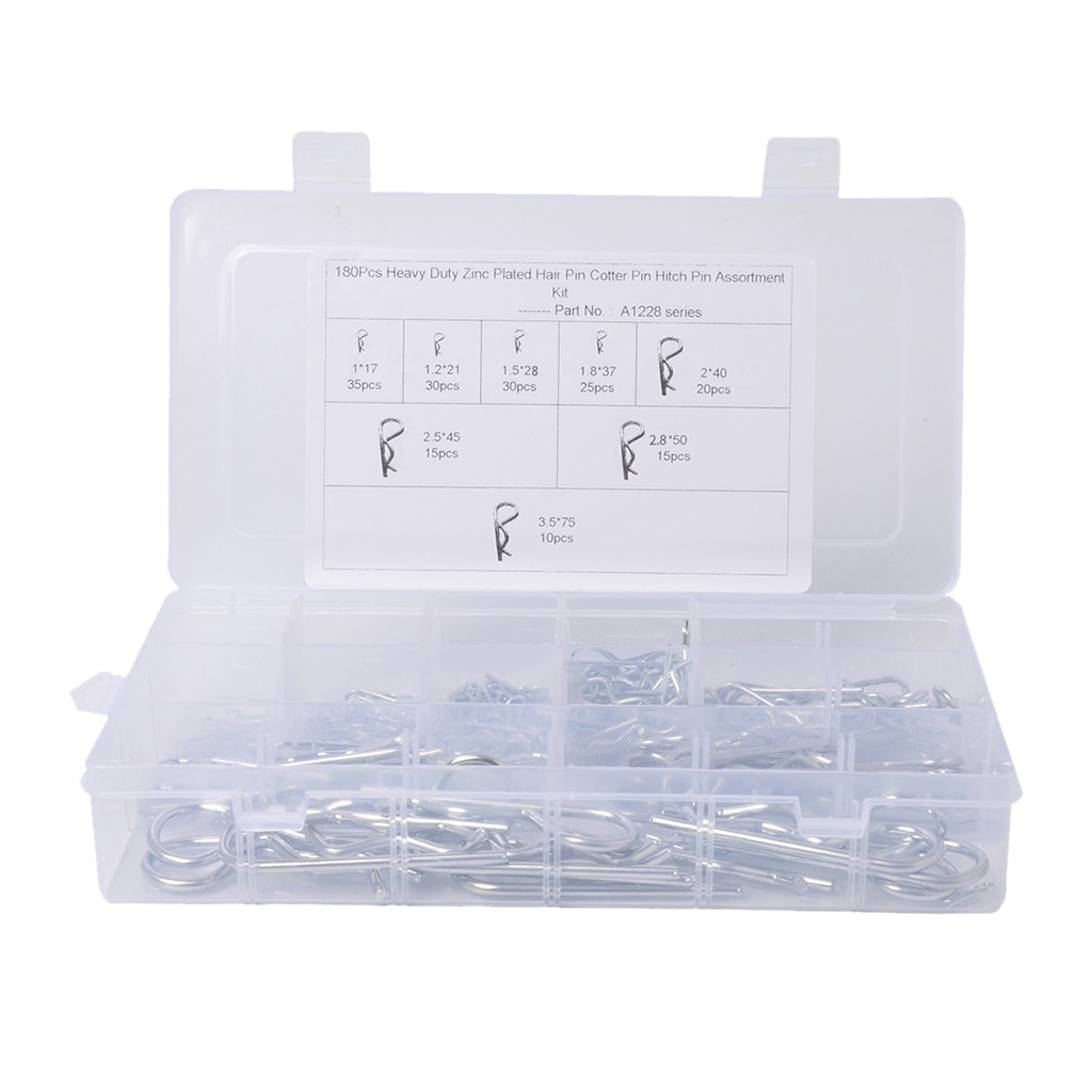 180pc Industrial Mechanical Hitch Hair R Cotter Pin Tractor Clip Assortment