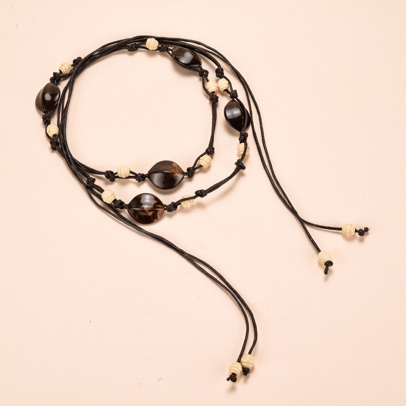 KASURE, Correa trenzada de cuentas acrílicas para mujer, cinturón Vintage bohemio, cinturón tejido, borla de punto, vestido informal, cinturones bohemios