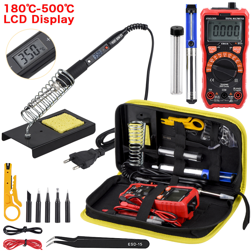 JCD di saldatura kit di ferro con multimetro Digitale 6000 conta Auto Ranging AC/DC tester di tensione Flash luce di saldatura del ferro strumento di saldatura: 80W 220V / Black / EU