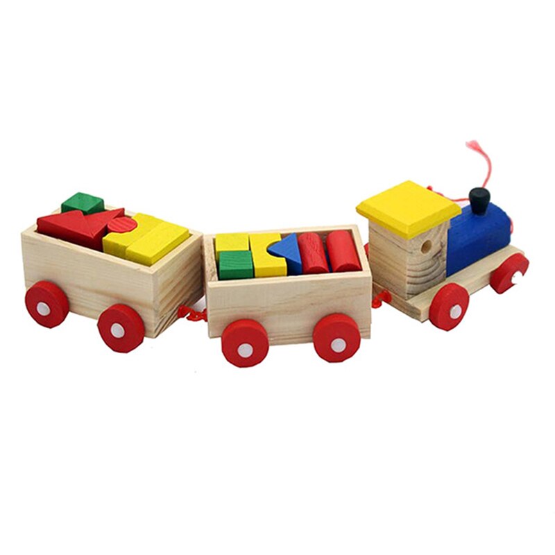 Wooden Train And Dragging Three Carriage Geometric Shape Matching Early Childhood Educational Toy Vehicles