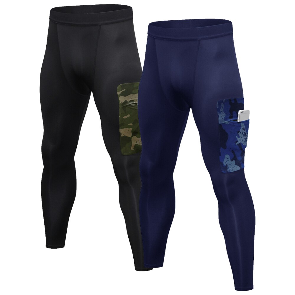 2 Pack Men Compression Pants Quick Dry Sports Fitness Workout Running Jogging Baselayer Leggings Tights: Black and Dark Blue / XL