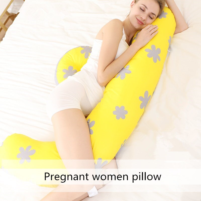 Graviditet pude u form moderskab krop talje mave støtte side sovekabine pude bomuldsprint pude multifunktions sengetøj: Gul blomst