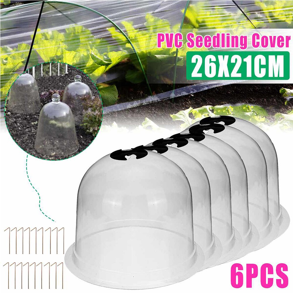 6PCS Reusable Garden Plant Cloche Plastic Greenhouse Garden Cloche Dome Plant Covers Frost Guard Freeze Protection For Garden