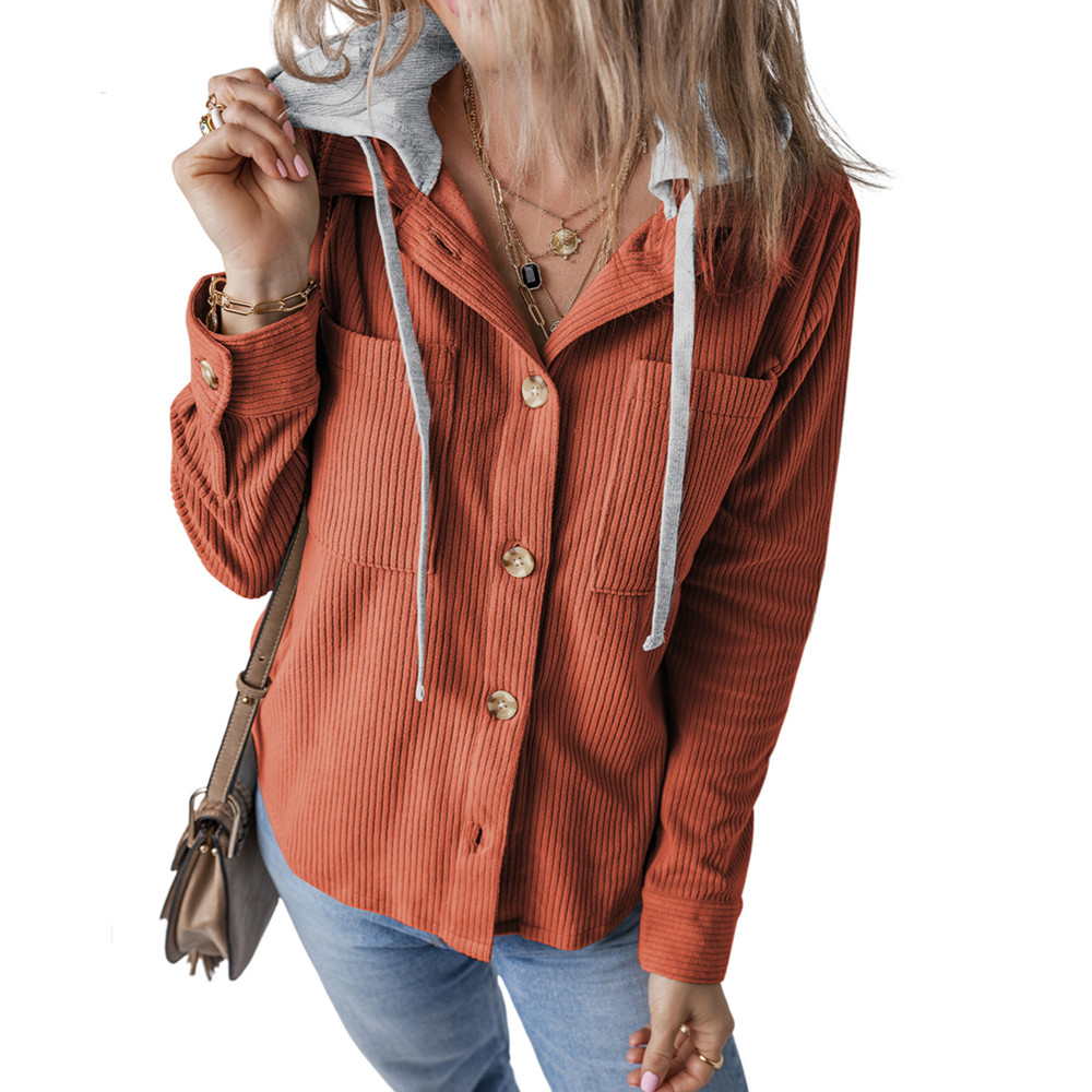 Women's Autumn Button Bomber Jacket Casual Hooded Pocket Streetwear Drawstring Girl Workout Demi-season Jacket For Women Coat