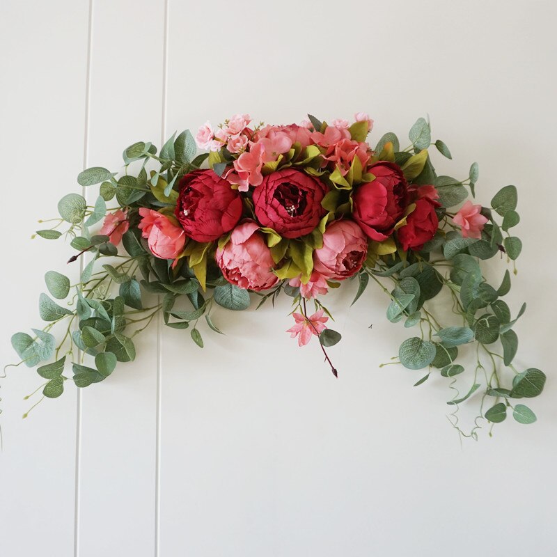 Kunstig peon rose blomst krans krans stol tilbake vindu speil vegg dør overligblomst hengende bryllup gårdshus dekorasjon