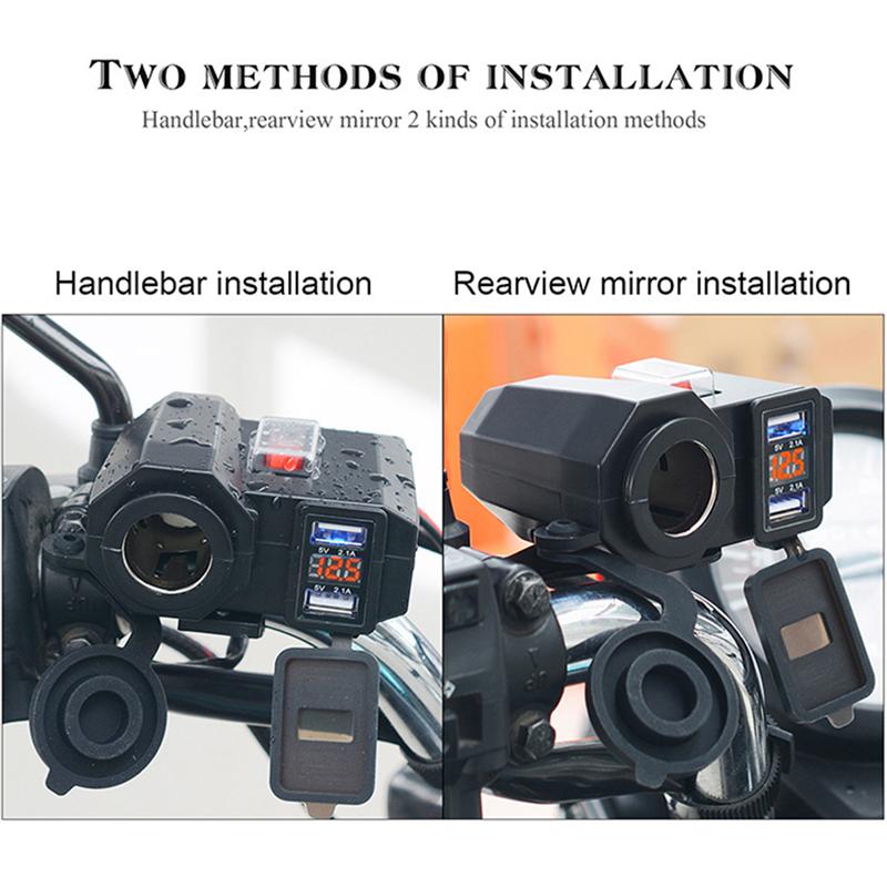 12V-24V Usb Motorfiets Lader Waterdichte Dual Poorten Voltmeter Sigarettenaansteker Stopcontact Adapter Met Schakelaar Motor lader