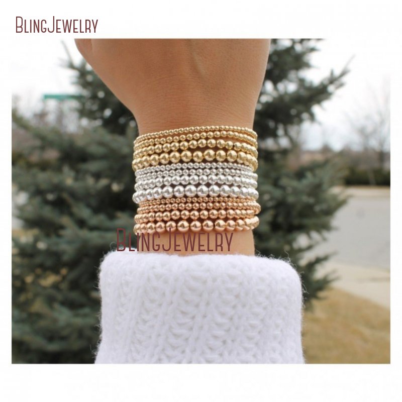 delicato Bracciale in Oro Rosa Riempito in Argento sterlina pila perlina Sfera in Rilievo del Braccialetto di Stirata BM33718