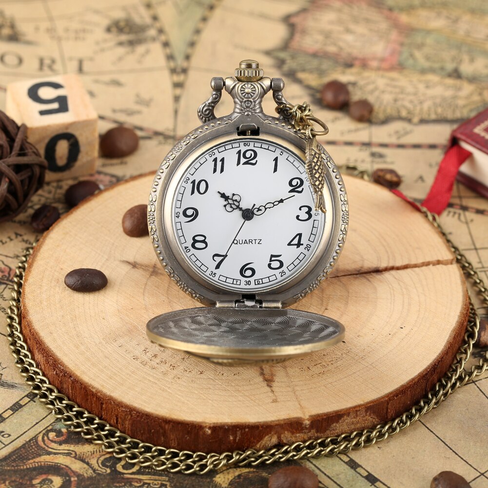 Relojes de bolsillo para hombre big fish pattern case lommeur herre stor hvit skive slim chain clock anheng analoge