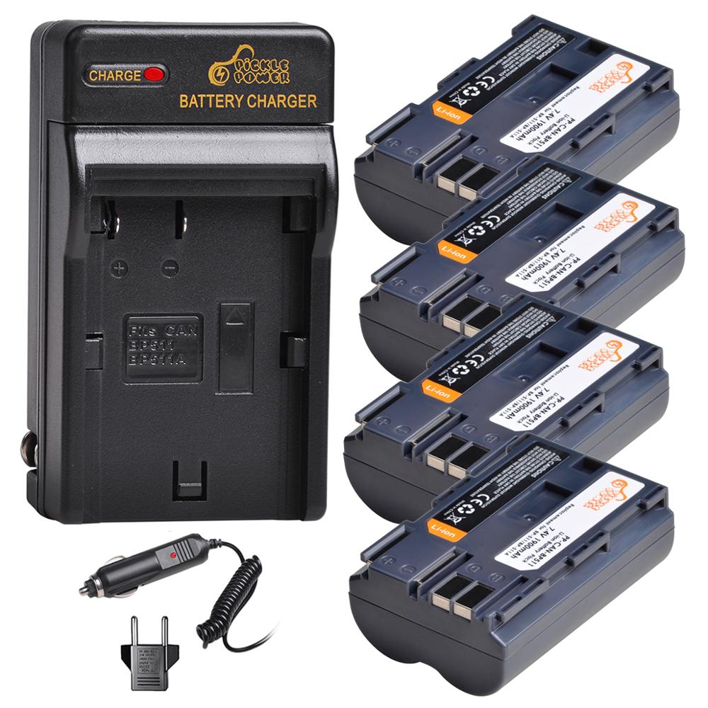 BP-511A BP-511 BP 511 511A BP511A Battery + Car /Wall Charger for Canon EOS 40D 300D 5D 20D 30D 50D Camera: 4 battery 1 charger