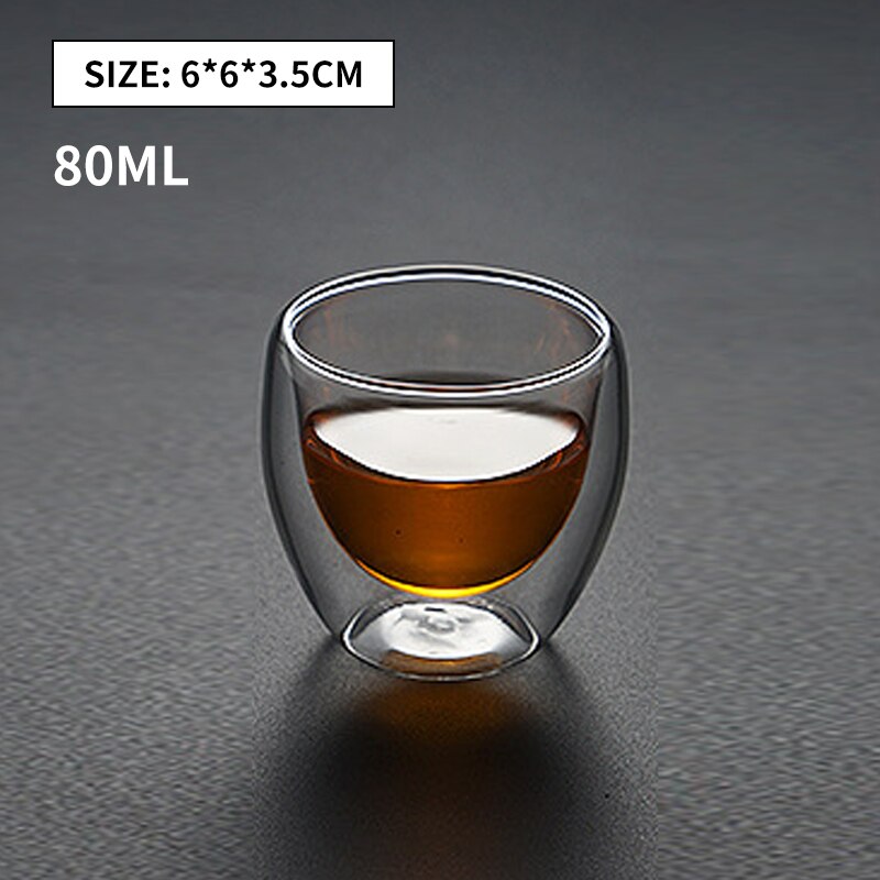 Wärme Beständig Glas Tasse Doppel Wand Coffe Becher Borosilikatglas Bier Becher 80/150/250/350/400ML Wasser Tasse Transparent Drink: 80ml
