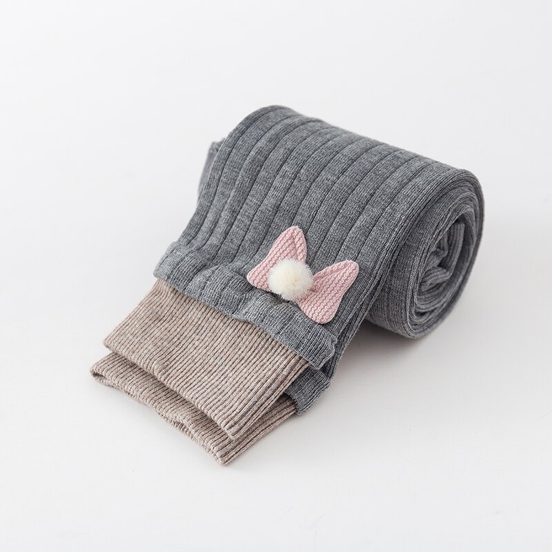 Leggings per bambini primavera autunno cotone abbigliamento esterno pantaloni corti per studenti pantaloni a righe traspiranti in cotone bowknot a nove punti: gray / L