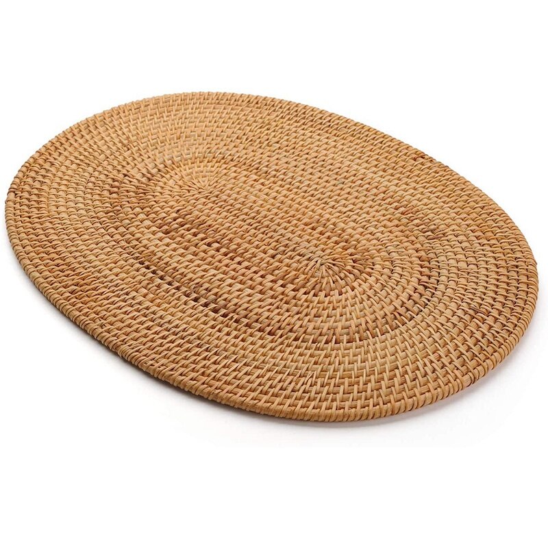 Oval rottingunderlägg, handvävad naturlig rotting, tillbehör för teceremonier, lämplig för matsal, kök, vardagsrum: Default Title