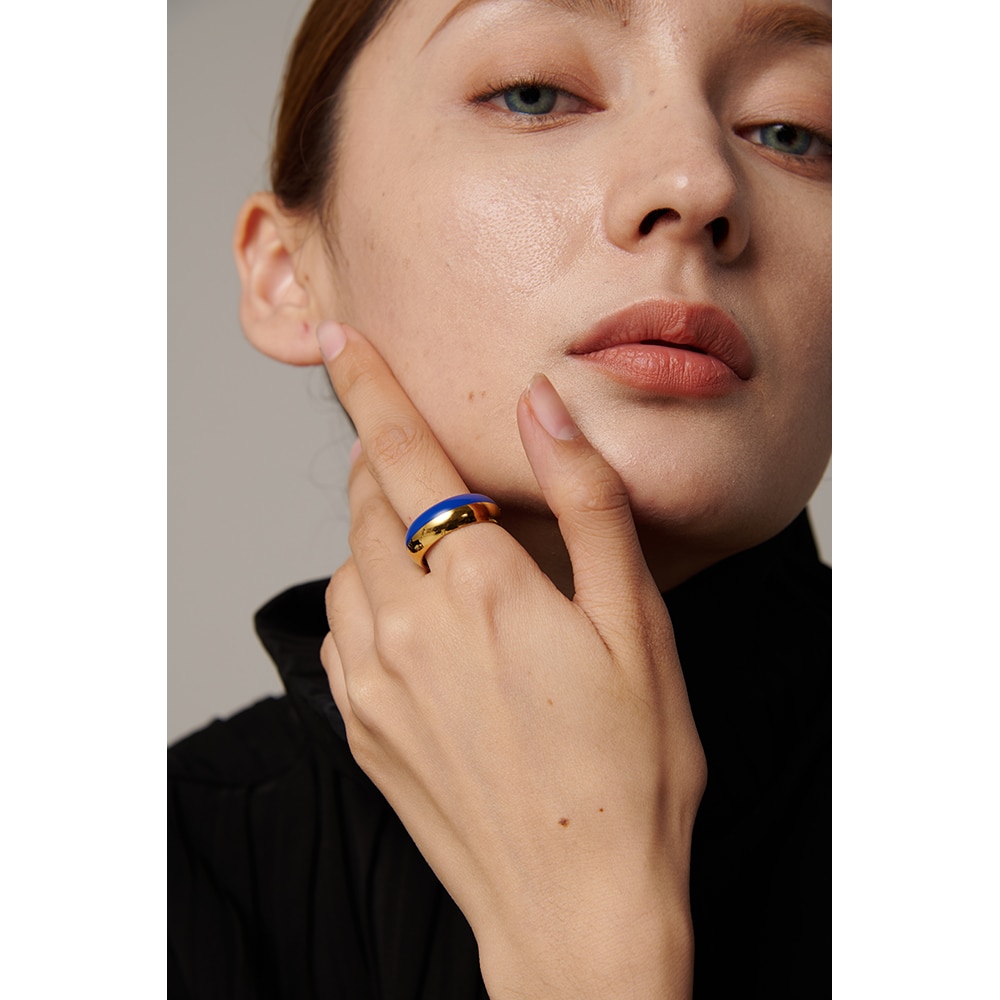 Yhpup rustfritt stål blå emaljering til kvinner trendy metall rund fingerring vanntette smykker bague acier inoxydable
