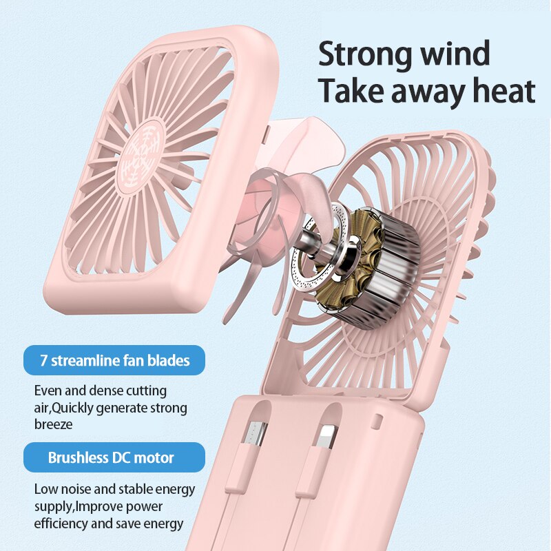 Mini Fan Portable For Handheld Rechargeable Fan Appliances Air Cooler Outdoor Travel Hand Fans With 5000 mAh Charging Treasure