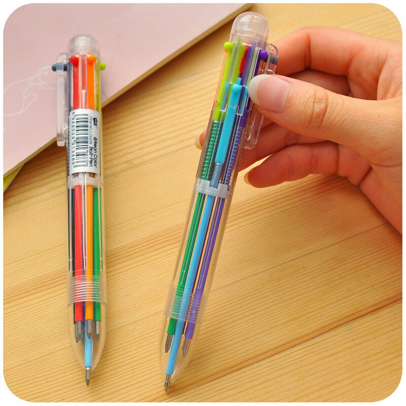 1 Pcs 6 in 1 Colorful BallPoint Pen For Kids School Office Supplies Stationery Writing Ball Point Pen
