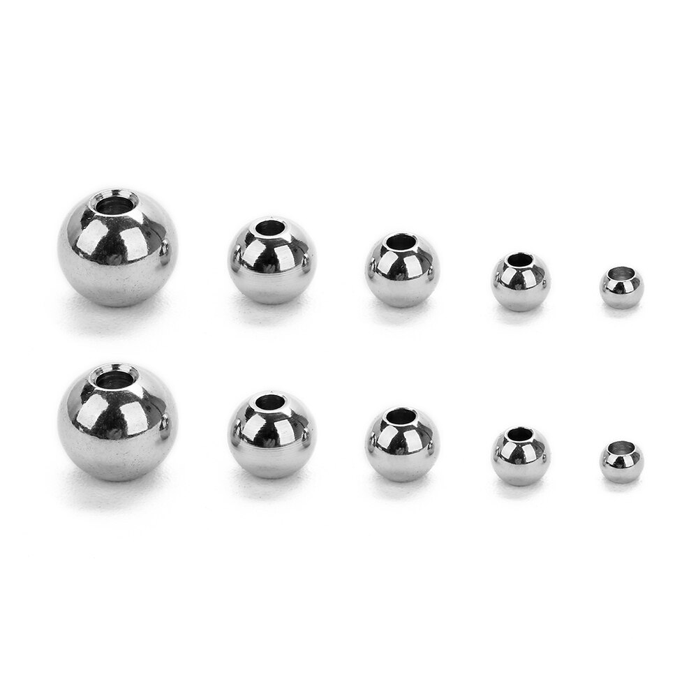 50 stks/partij 2.5/3/4/6/8mm Rvs Big Hole Spacer Kralen Zilver Kleur ronde Zaad Kralen voor Ketting Armband Sieraden Maken