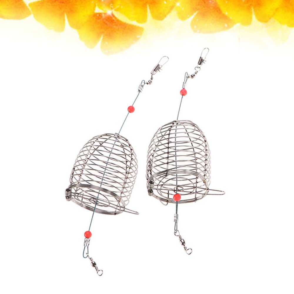 5 PCS Stainless Steel Fishing Bait Cage Lure Cage Bait Fishing Trap Basket Feeder Holder Fishing Tackle - Size L