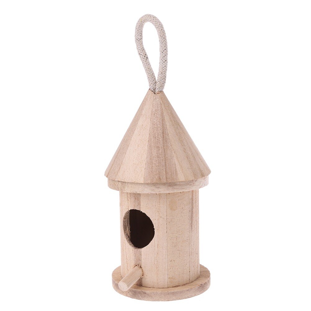 Natural Wood Bird House Hanging Nest Box Outdoor Garden Home Bird Cage