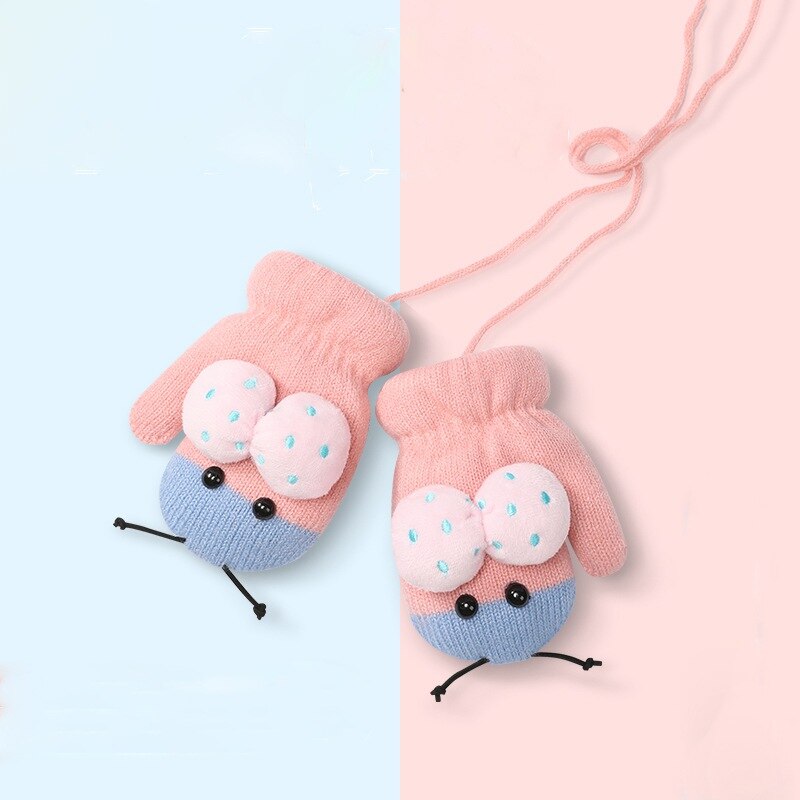 dessin animé mignon coccinelle bébé moufles hiver enfants bébé fille gants tricoté enfants enfant en bas âge dentition mitaines gants