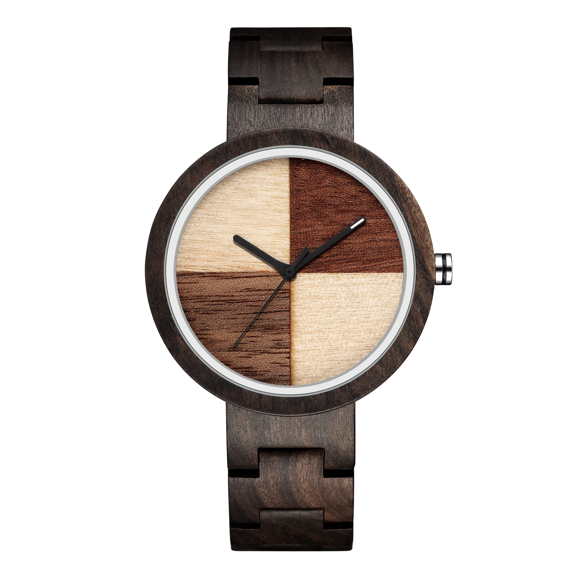 Wooden Quartz Movement Watch Men Lady Symmetrical Color Blocking Dial Wooden Strap Trend Couple Watch 2022 W367: 3