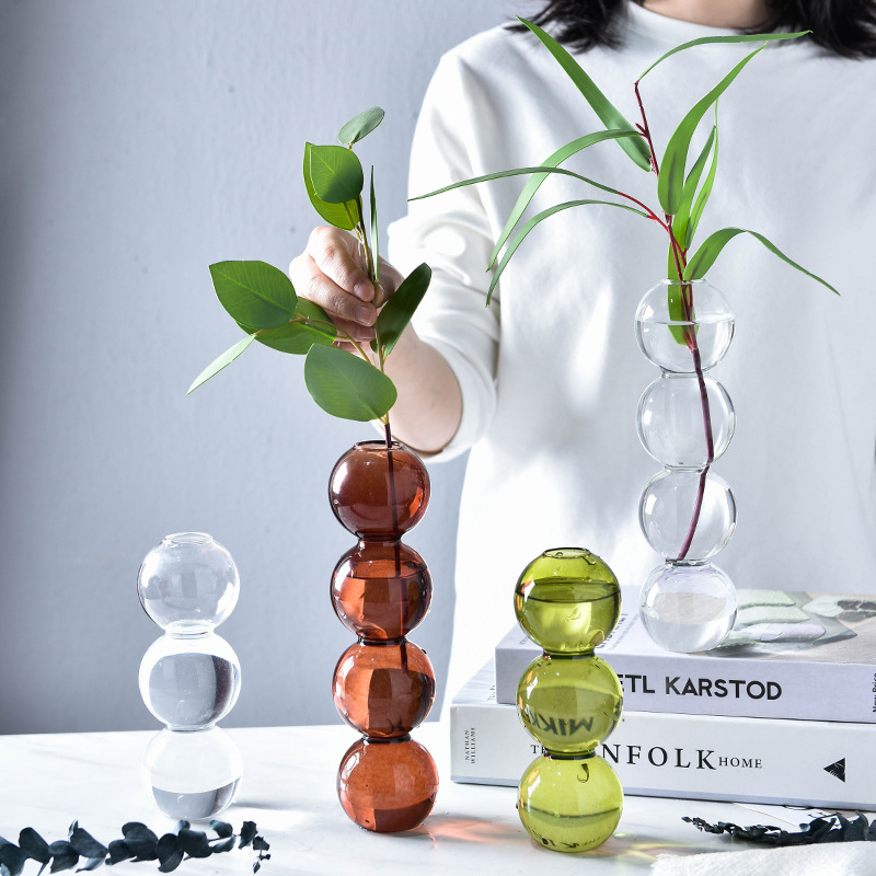 Vase à bulles en verre coloré , Arrangement de fleurs, ornements de Table hydroponique, décoration de maison