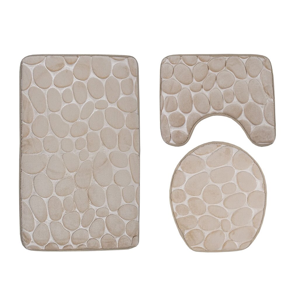 Negro 3D Cobblestone estera de baño Baño cubre Color sólido 3 unids/set baño piso alfombras para la decoración del hogar de Pie de Felpudos: Beige