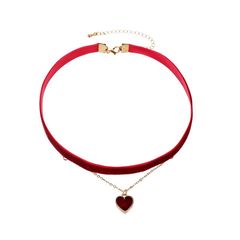 Collares de Gargantillas de corazón multicapa para mujer, Collar con colgante de corazón de cadena corta, joyería, bisutería: Red