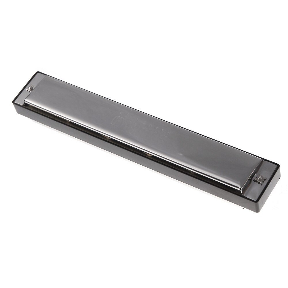 Tremolo Harmonica Mouth Organ 24 Double Holes with 48 Reeds Key of C Free Reed Wind Instrument with Silver Case
