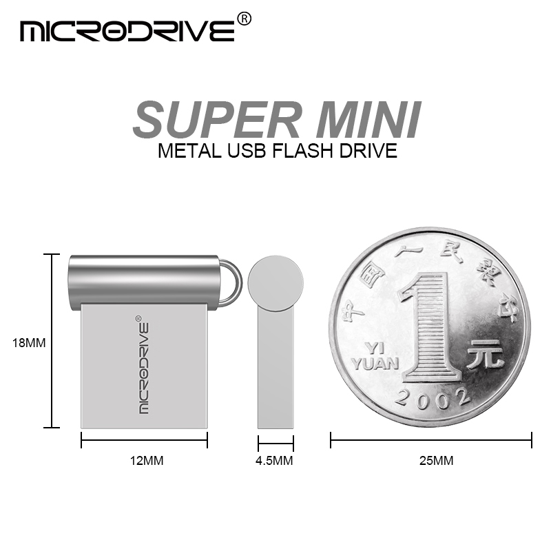 Super Mini Metalen USB Flash Drive 4GB 8GB 16GB 32GB 64GB 128GB 256GB 512GB Pen Memory Stick U Disk USB2.0 met Sleutelhanger Pendrive