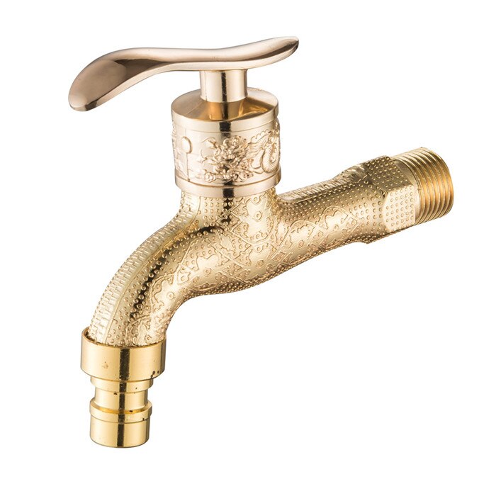 Carved Wall Mount Zinc Golden Water Wall Small Taps Decorative Garden Faucet Long Washing Machine Water Tap Basin Bibcock MCI: Mci-B020